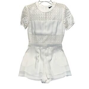 Topshop White Eyelet Lace Short Sleeve Romper Size US‎ 6 UK 10 Mini Jumpsuit